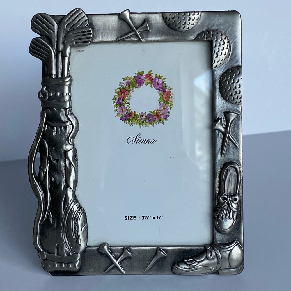 Golf Picture Frame Polished Pewter Sienna 3.5” X 5” Photo Balls Bag Clubs shoes
